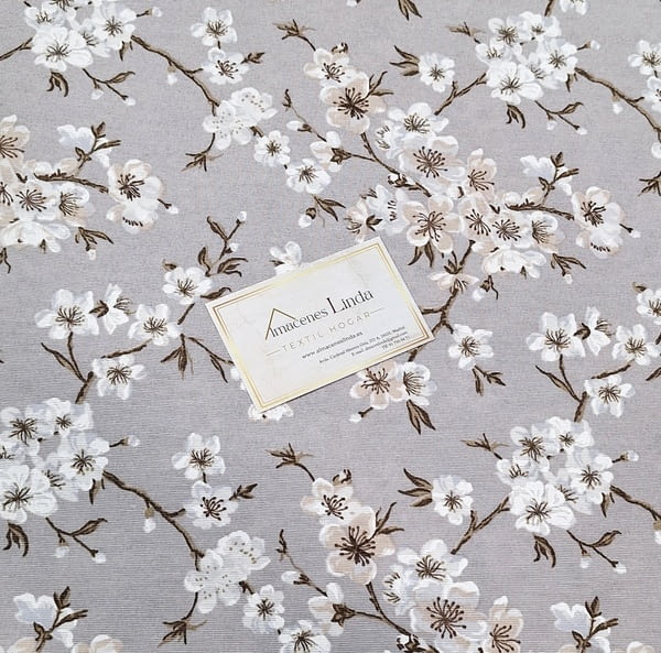 Tela gris flores de almendro - 2