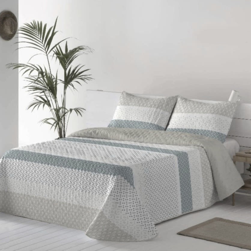 Colchas rayas y puntos grises 150