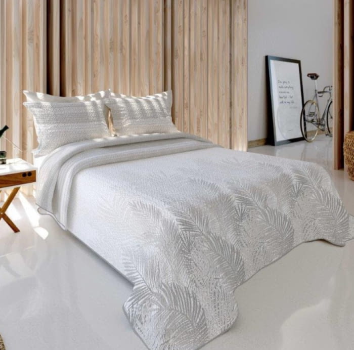 Colcha hojas de palma gris 135