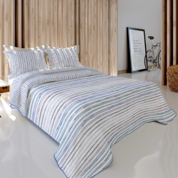Colchas reversibles rayas azules 135