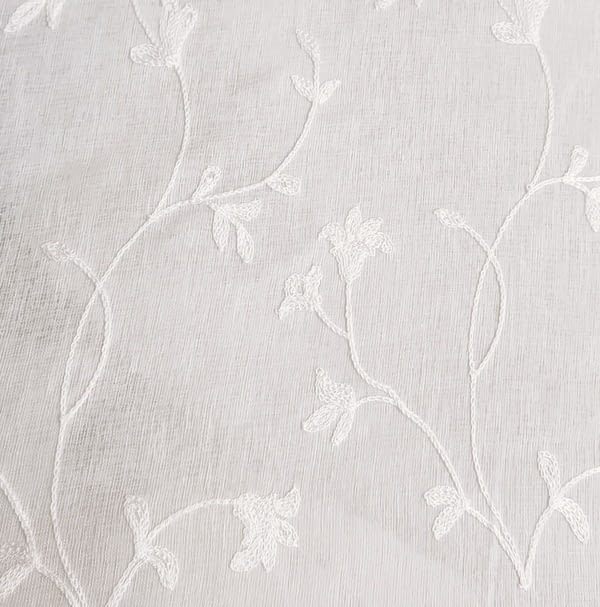 Tela visillo bordado blanco flores - 1