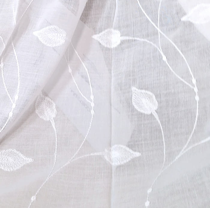 Tela visillo blanco bordado hojas delicadas - 4
