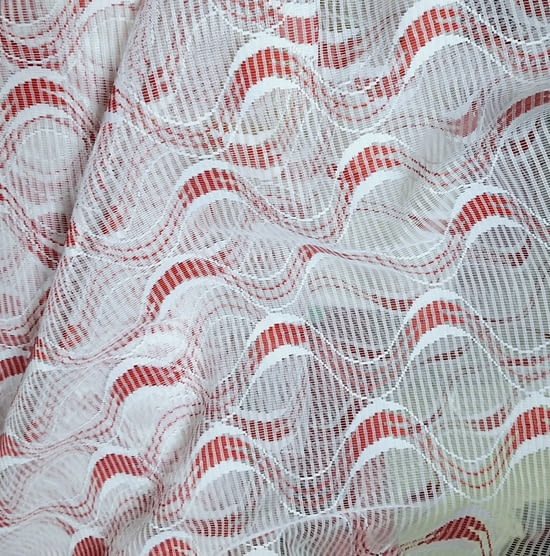 Tela visillo malla blanca ondas rojas - 5