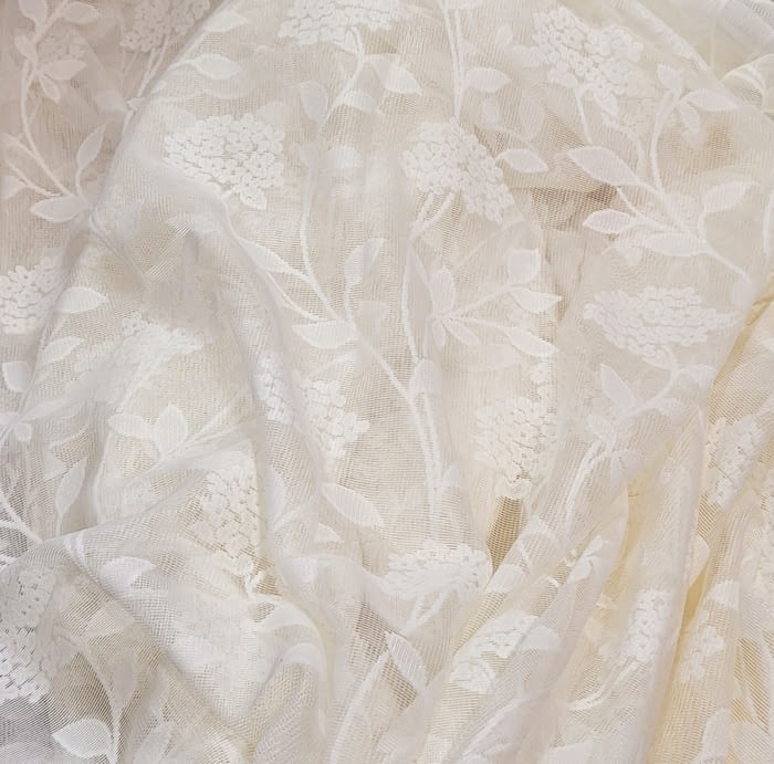 Tela por metros retal malla beige flores - 1