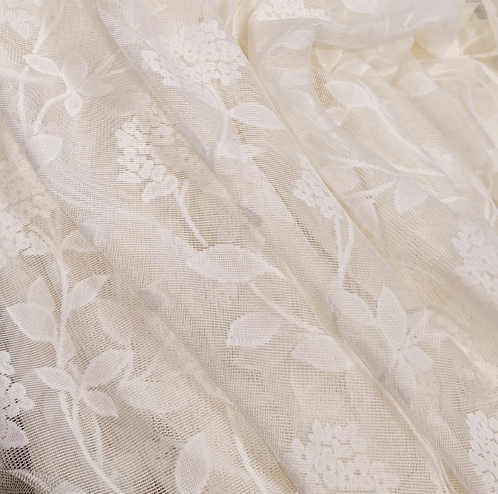 Tela por metros retal malla beige flores - 3