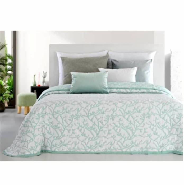 Colchas reversibles hojas aguamarina