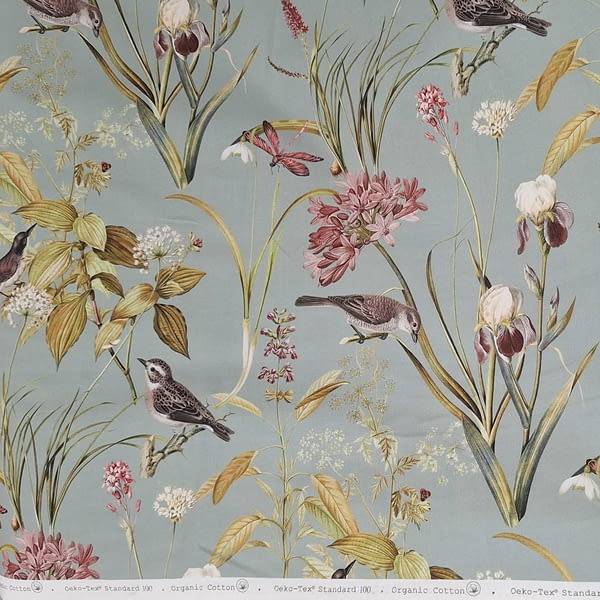 Tela Half panamá verde agua pájaros - 2