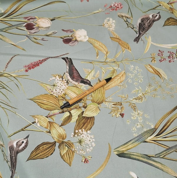 Tela Half panamá verde agua pájaros - 4