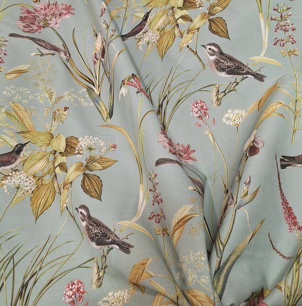 Tela Half panamá verde agua pájaros - 5