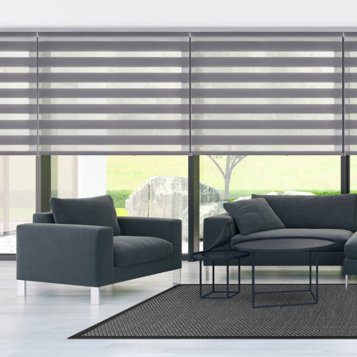 Estor noche y día gris aluminio blanco