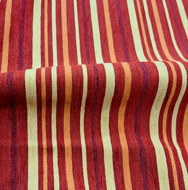 Tela tapicería rayitas rojas y naranjas