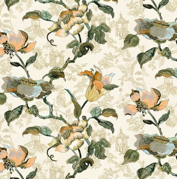 Tela flores Japón Robeco naranja 280