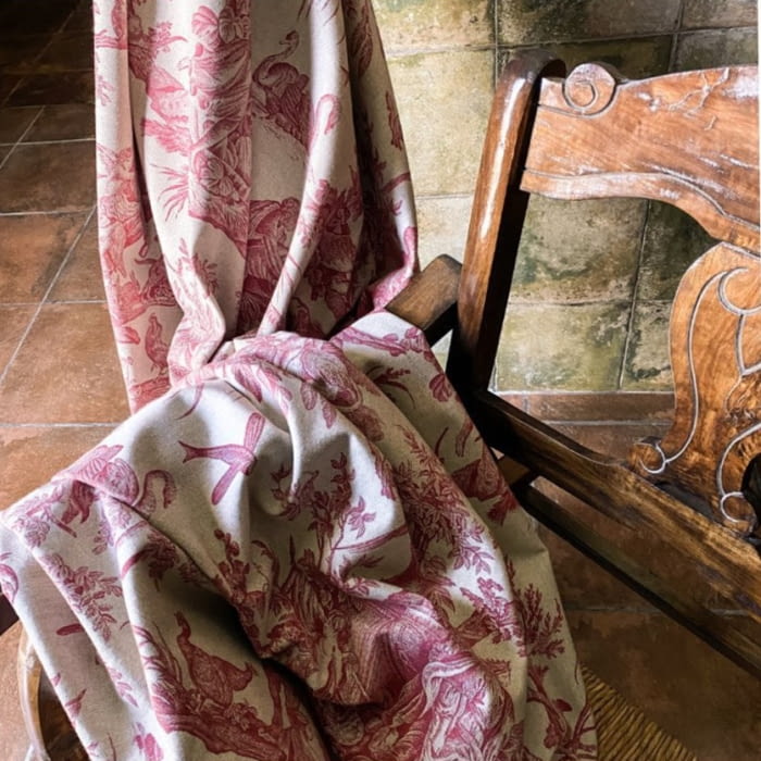 Tela loneta toile de jouy elefantes rojo 280