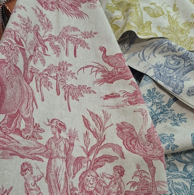 Tela loneta toile de jouy elefantes rojo 280 - 4