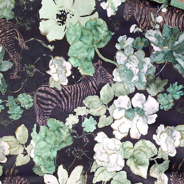 Tela tapicería terciopelo cebras verde Jawa - 1