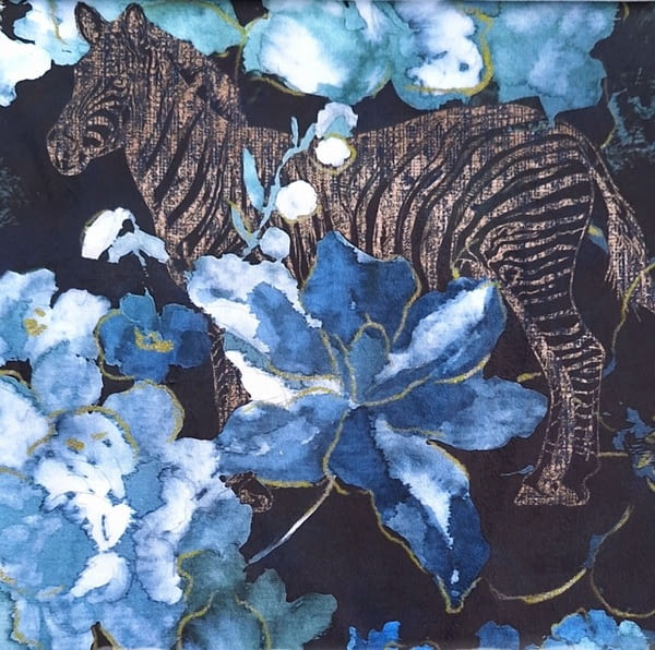 Tela tapicería terciopelo cebras azul Jawa