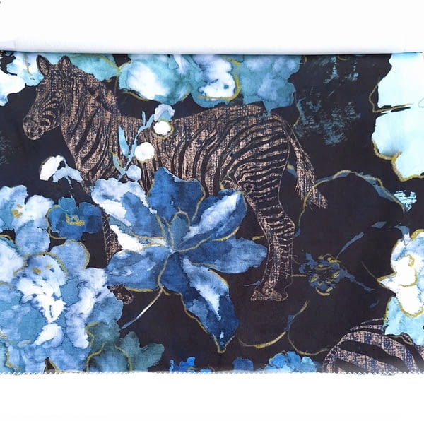 Tela tapicería terciopelo cebras azul Jawa - 1