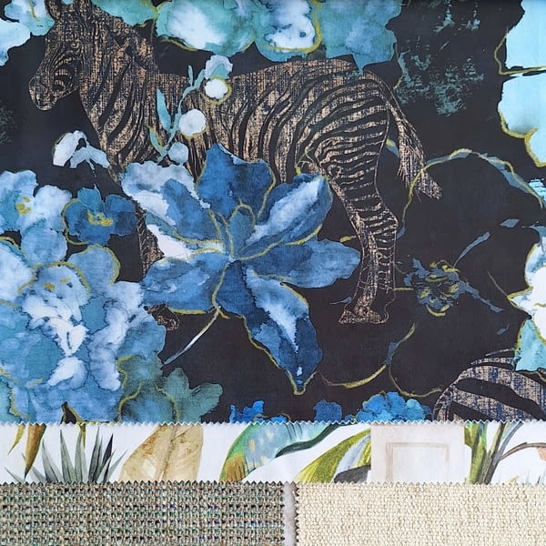 Tela tapicería terciopelo cebras azul Jawa - 2