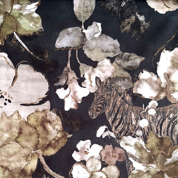 Tela tapicería terciopelo cebras ocre Jawa