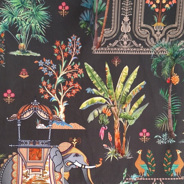 Tela tapicería terciopelo Komodo elefantes verde