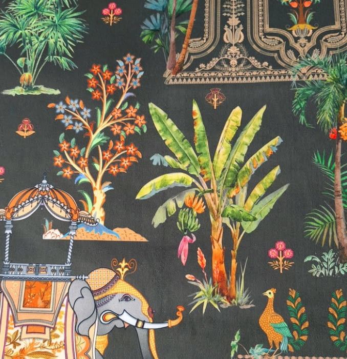 Tela tapicería terciopelo Komodo elefantes verde - 3