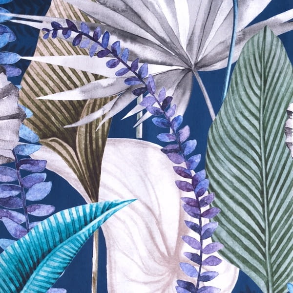 Tela tapicería terciopelo hojas azul Palma