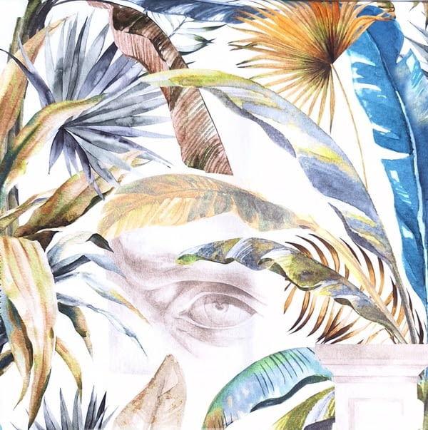 Tela tapicería terciopelo blanco hojas Talaud