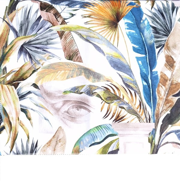 Tela tapicería terciopelo blanco hojas Talaud - 1