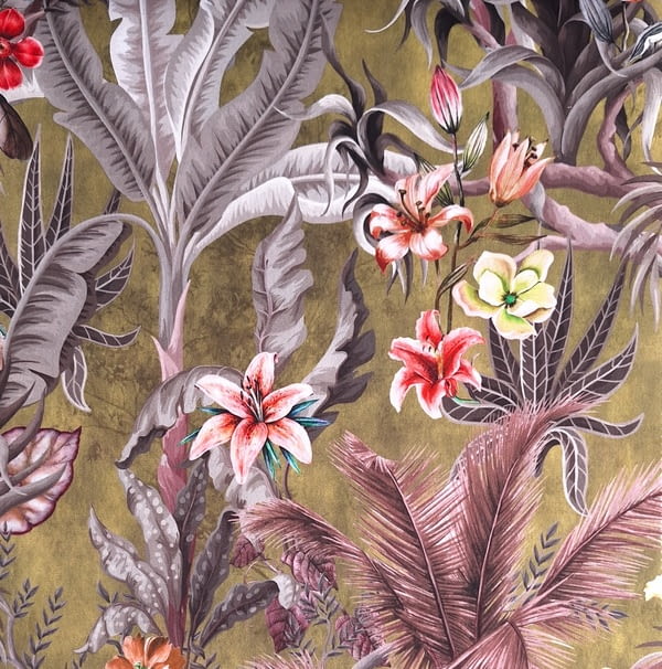 Tela tapicería terciopelo hojas caqui Kai