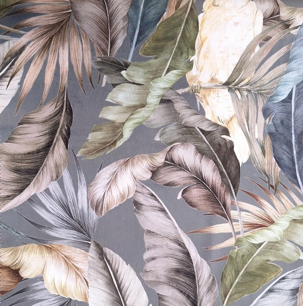 Tela tapicería terciopelo hojas gris