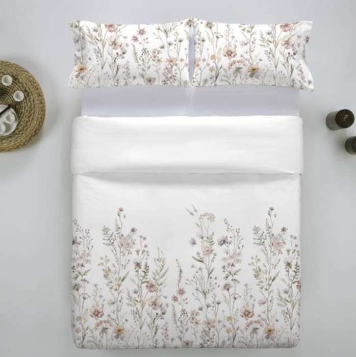 Fundas nórdicas percal flores pastel. Cama 135, 180