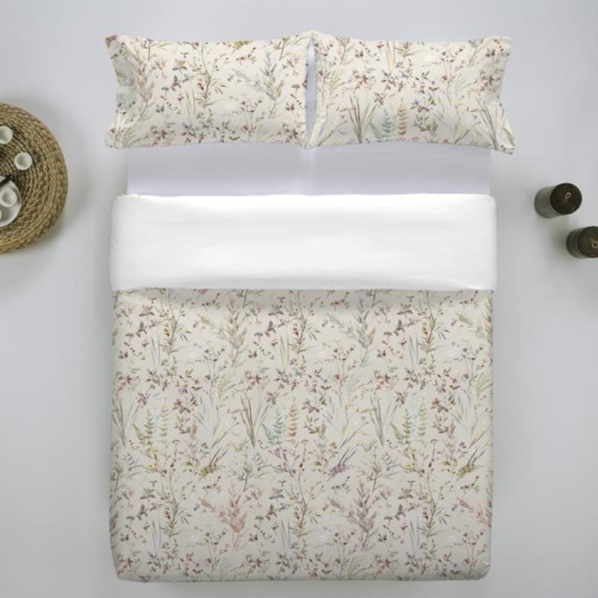 Fundas nórdicas beige de percal flores