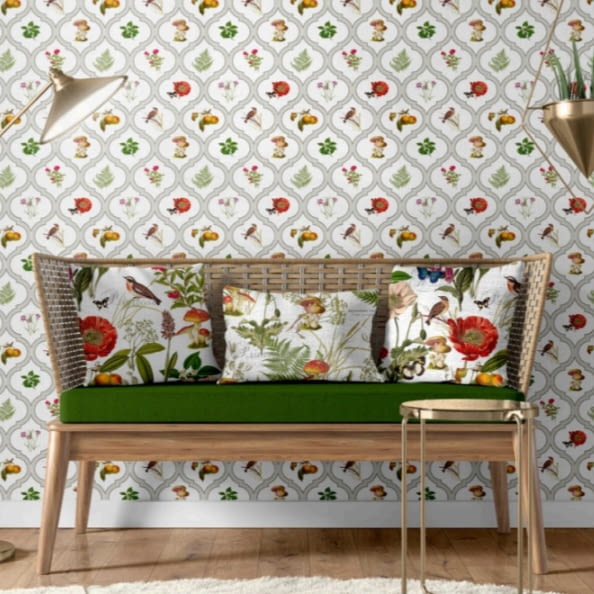 Tela half panamá pájaros y setas - 1