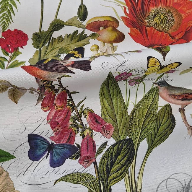 Tela half panamá pájaros y setas - 3