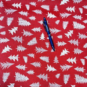 Tela Navidad antimanchas roja abetos - 5