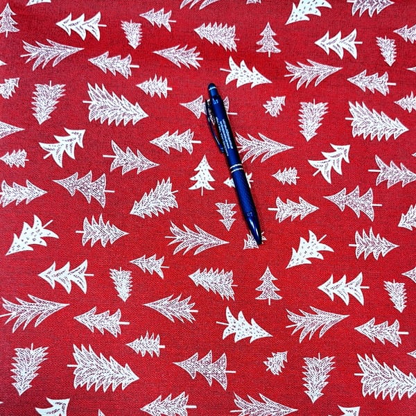 Tela Navidad antimanchas roja abetos - 5