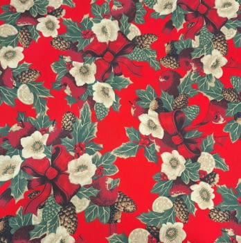 Tela de Navidad roja con flores - 1