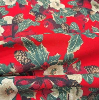 Tela de Navidad roja con flores - 3