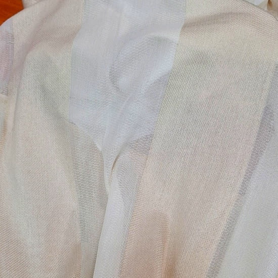 Tela visillo blanco rayas anchas beige - 3