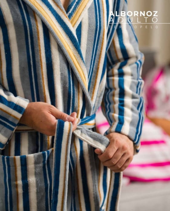 Albornoz rayitas grises y ocres XXL