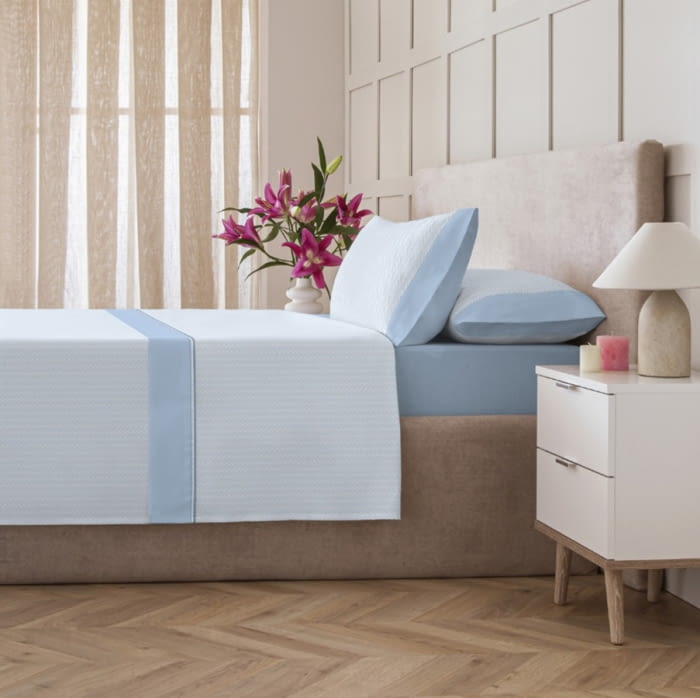 Juego de sábanas espiguilla azul. Cama 80, 120 - 1