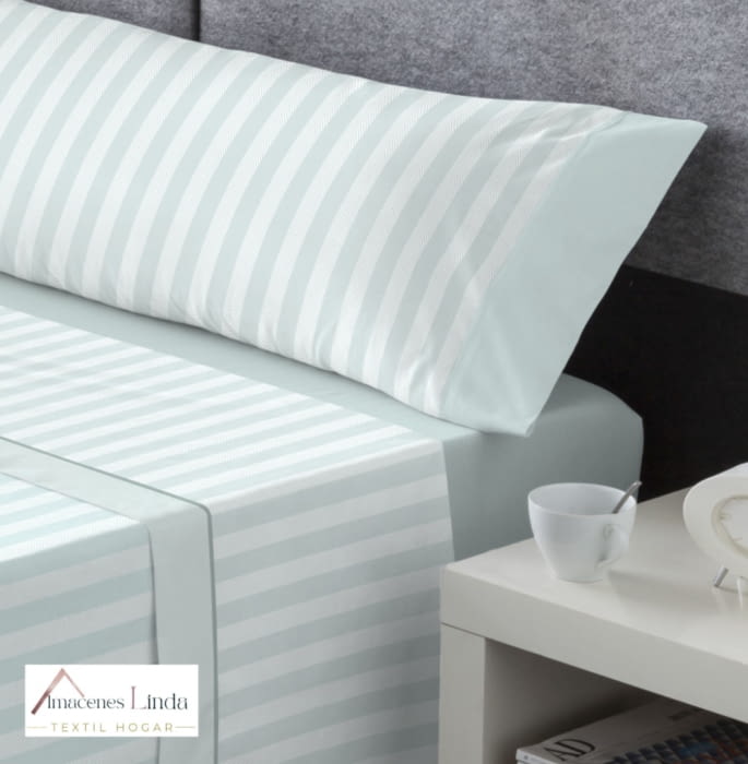 Juego de sábanas rayas espigas verde menta. Cama 150 - 2