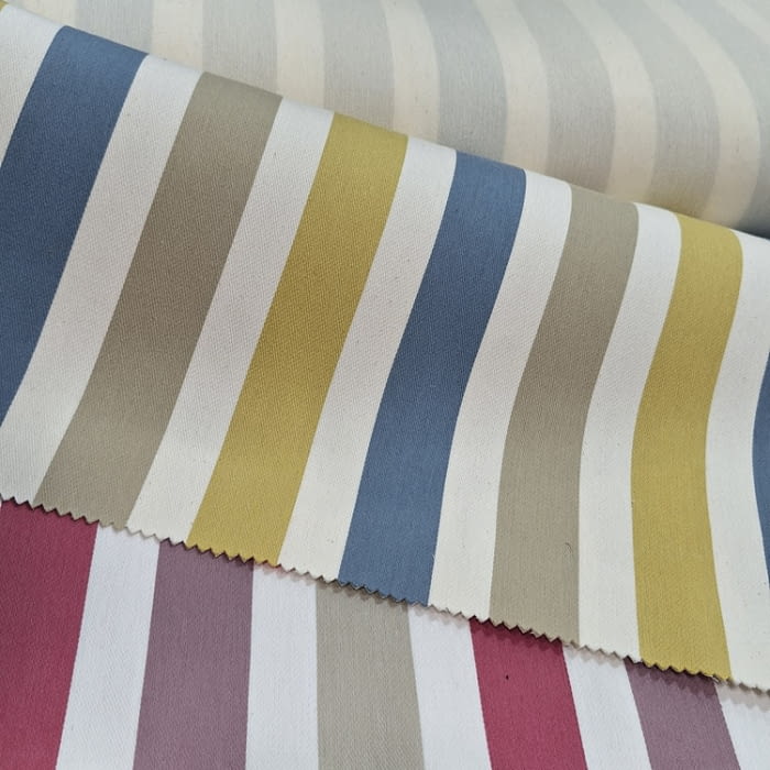 Tela tapicería Quebec rayas azul y amarillas 280 - 1