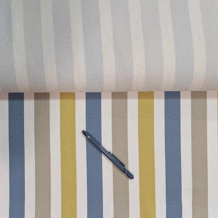 Tela tapicería Quebec rayas azul y amarillas 280 - 2