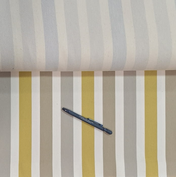 Tela tapicería Quebec rayas gris, beige y amarillas - 1