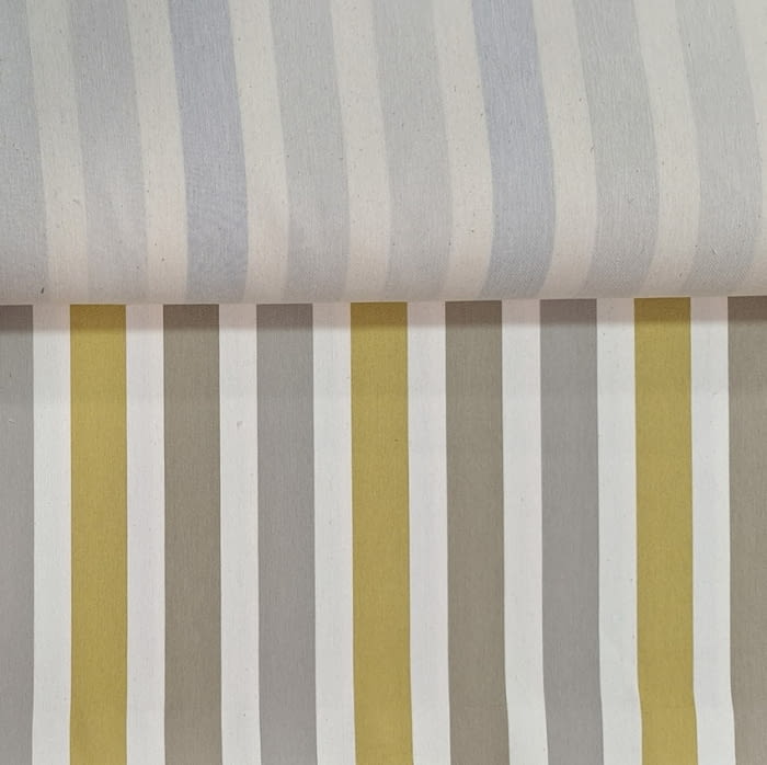 Tela tapicería Quebec rayas gris, beige y amarillas - 3