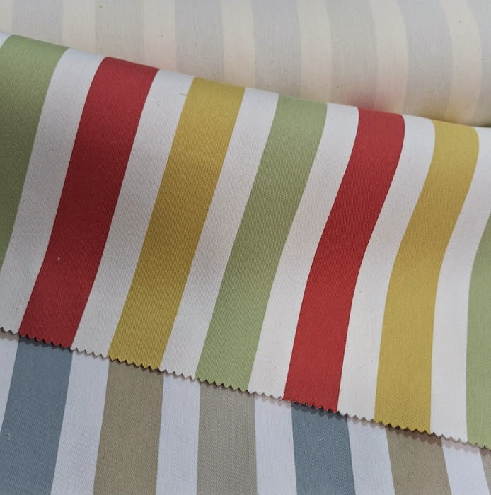 Tela tapicería Quebec rayas rojo, verde y amarillas - 2