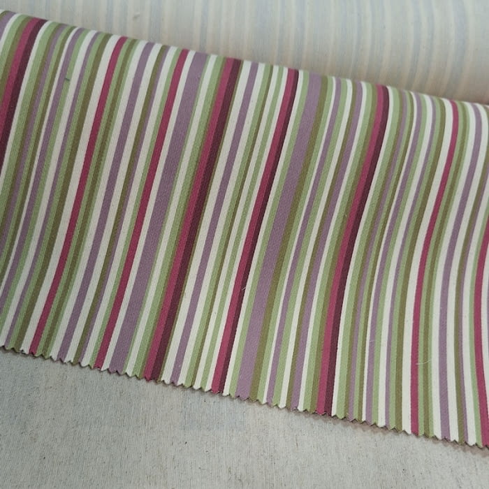 Tela Toronto rayitas verdes y malvas 280 - 2