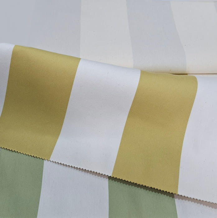 Tela tapicería rayas anchas Bérgamo beige amarillas