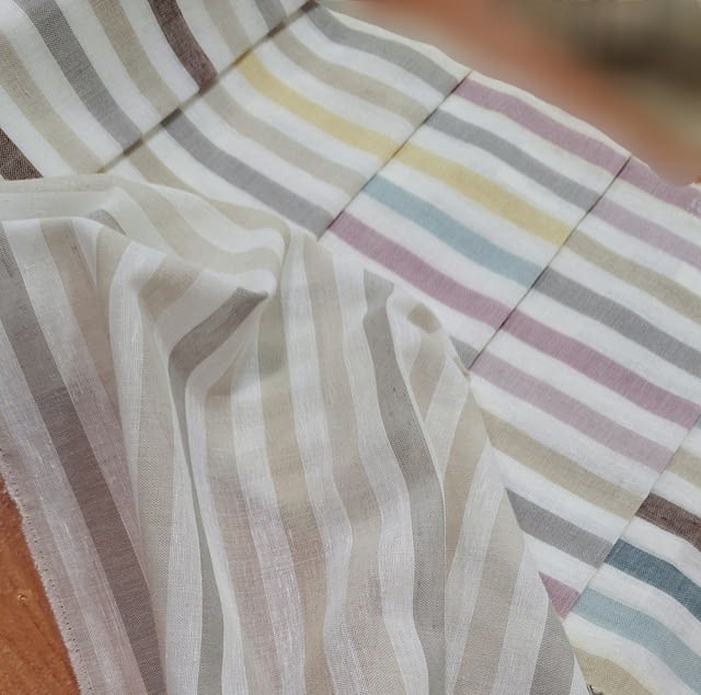 Tela visillo de lino rayitas colores - 4
